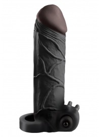 Чёрная вибронасадка с кольцом Vibrating Real Feel 2 Extension - 16 см. - Pipedream - в Подольске купить с доставкой