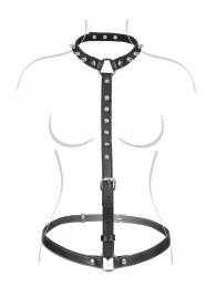 Черная упряжь на тело с шипами на ошейнике - Fetish Tentation - купить с доставкой в Подольске