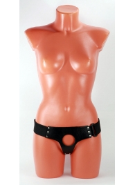 Чёрные кожаные трусики для больших насадок - БДСМ Арсенал - купить с доставкой в Подольске