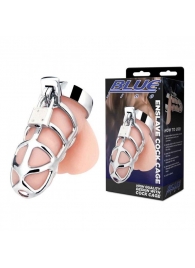 Серебристая металлическая клетка для члена с замком Enslave Cock Cage - BlueLine - купить с доставкой в Подольске