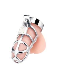 Серебристая металлическая клетка для члена с замком Enslave Cock Cage - BlueLine - купить с доставкой в Подольске