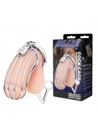 Серебристая металлическая клетка с анальным стимулятором Cock Cage - BlueLine - купить с доставкой в Подольске