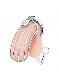 Серебристая металлическая клетка с анальным стимулятором Cock Cage - BlueLine - купить с доставкой в Подольске