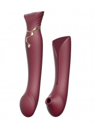Бордовый вибромассажёр с дополнительной насадкой Queen - 21,6 см. - Zalo