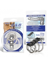 Хомут на пенис из трех металлических колец и кольца для привязи 3 RING GATES OF HELL - BlueLine - купить с доставкой в Подольске