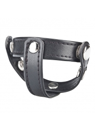 Кольцо на пенис с разделителем мошонки из искусственной кожи на клепках T-STYLE COCK RING - BlueLine - купить с доставкой в Подольске