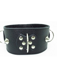Черный кожаный ошейник с короткими шипами - БДСМ Арсенал - купить с доставкой в Подольске