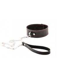 Черный широкий ошейник с красной строчкой и поводком - Crazy Handmade - купить с доставкой в Подольске