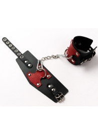 Черные кожаные оковы с красными вставками - Crazy Handmade - купить с доставкой в Подольске