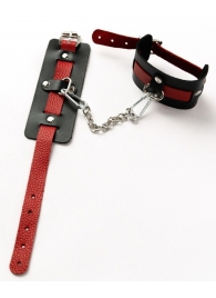 Черные оковы с красным декором и заклепками - Crazy Handmade - купить с доставкой в Подольске