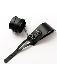 Черные кожаные оковы с креплением в виде веревочек - Crazy Handmade - купить с доставкой в Подольске