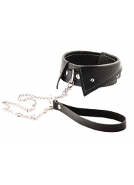Черный ошейник-воротничок с металлическим поводком - Crazy Handmade - купить с доставкой в Подольске