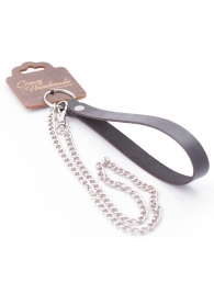 Серебристый металлический поводок с кожаной черной ручкой - 80 см. - Crazy Handmade - купить с доставкой в Подольске