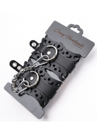 Ажурные наручники из черной кожи - Crazy Handmade - купить с доставкой в Подольске