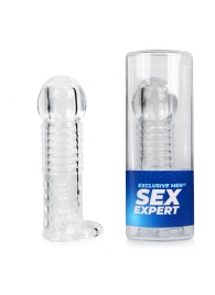 Прозрачная рельефная насадка-реалистик с петлей для мошонки - 13,5 см. - Sex Expert - в Подольске купить с доставкой