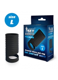 Черная открытая насадка на пенис с кольцом для мошонки L-size - 8,5 см. - Sex Expert - в Подольске купить с доставкой