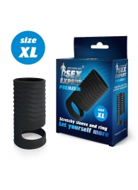 Черная открытая насадка на пенис с кольцом для мошонки XL-size - 8,9 см. - Sex Expert - в Подольске купить с доставкой