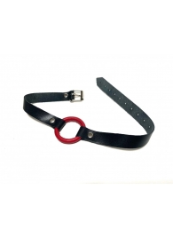 Красный кляп-кольцо на черных кожаных ремешках - БДСМ Арсенал - купить с доставкой в Подольске