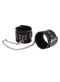 Кожаные черные оковы с широким ремешком, соединенные цепочкой - Sitabella - купить с доставкой в Подольске