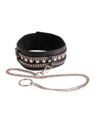 Чёрный ошейник с цепочками и поводком - Sitabella - купить с доставкой в Подольске