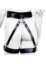 Черный кожаный пояс с гартерами - S-M - Notabu - купить с доставкой в Подольске