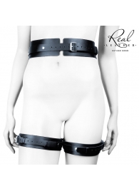 Черный кожаный пояс с гартерами - L-XL - Notabu - купить с доставкой в Подольске