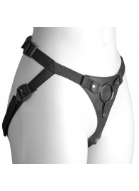 Черный женский пояс-трусики с кольцом для фиксации насадок - LOVETOY (А-Полимер) - купить с доставкой в Подольске