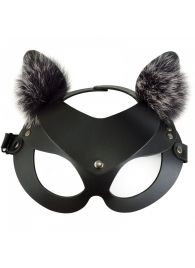 Черная кожаная маска  Кошечка  с мехом - Sitabella - купить с доставкой в Подольске