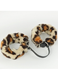 Черные кожаные оковы со съемной леопардовой опушкой - Sitabella - купить с доставкой в Подольске