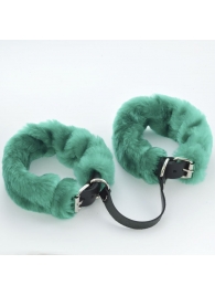 Черные кожаные оковы со съемной зеленой опушкой - Sitabella - купить с доставкой в Подольске