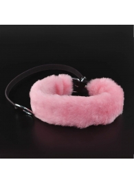 Розовый меховой ошейник с кожаным поводком - Sitabella - купить с доставкой в Подольске