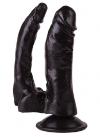 Двойной чёрный фаллоимитатор на присоске - 15 см. - LOVETOY (А-Полимер)