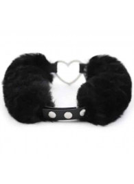 Черный меховой ошейник с металлическим сердечком - Notabu - купить с доставкой в Подольске