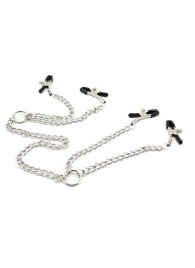 Серебристые зажимы для сосков и половых губ на тонкой цепочке - Notabu - купить с доставкой в Подольске