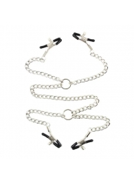 Серебристые зажимы для сосков и половых губ на тонкой цепочке - Notabu - купить с доставкой в Подольске