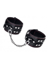 Черные кожаные оковы с двумя ремнями и контрастной строчкой - Pecado - купить с доставкой в Подольске