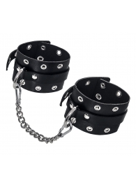 Черные кожаные однослойные оковы с люверсами - Pecado - купить с доставкой в Подольске