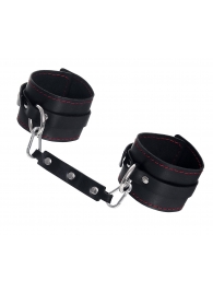 Черные кожаные однослойные оковы с контрастной строчкой - Pecado - купить с доставкой в Подольске