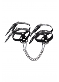 Черные однослойные кожаные оковы из двух ремешков - Pecado - купить с доставкой в Подольске