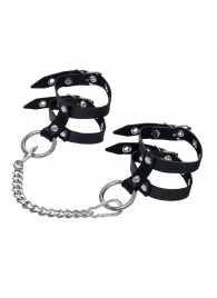 Черные однослойные кожаные оковы из двух ремешков - Pecado - купить с доставкой в Подольске