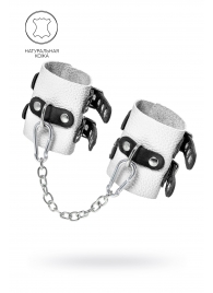 Бело-черные наручники с двумя ремешками и люверсами - Pecado - купить с доставкой в Подольске