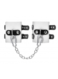 Бело-черные наручники с двумя ремешками и люверсами - Pecado - купить с доставкой в Подольске