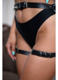 Черные гартеры из натуральной кожи с регулируемыми ремешками - БДСМ Арсенал - купить с доставкой в Подольске