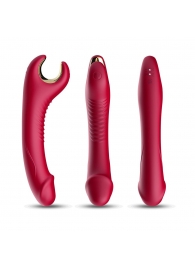 Красный вибромассажер-ротатор с рельефной поверхностью - 20 см. - Silicone Toys