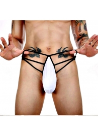Белые сексуальные трусы-стринги на тонких черных бретелях - Romeo Rossi купить с доставкой
