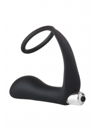 Черное эрекционное кольцо с вибропробкой Vibrating Anal Plug With Cockring - Dream Toys - в Подольске купить с доставкой