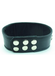 Чёрный кожаный ошейник с полукольцами и клёпками - БДСМ Арсенал - купить с доставкой в Подольске