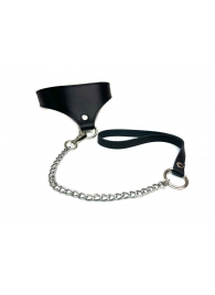 Черный кожаный ошейник Black Phoenix с поводком - БДСМ Арсенал - купить с доставкой в Подольске