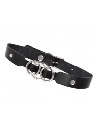 Черный кожаный ошейник со связанными кольцами - Pecado - купить с доставкой в Подольске