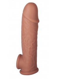 Коричневая удлиняющая насадка с отверстием для мошонки - 18,5 см. - Feelin - в Подольске купить с доставкой